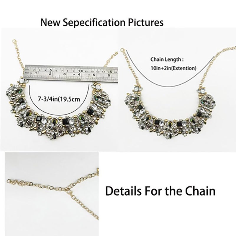 Zthread Rhinestone Bib Statement Necklace Vintage Chunky Chain Choker Collar Necklace Crystal Beads Women Costume Fashion Jewelry Necklace (Black+White) - Image 4